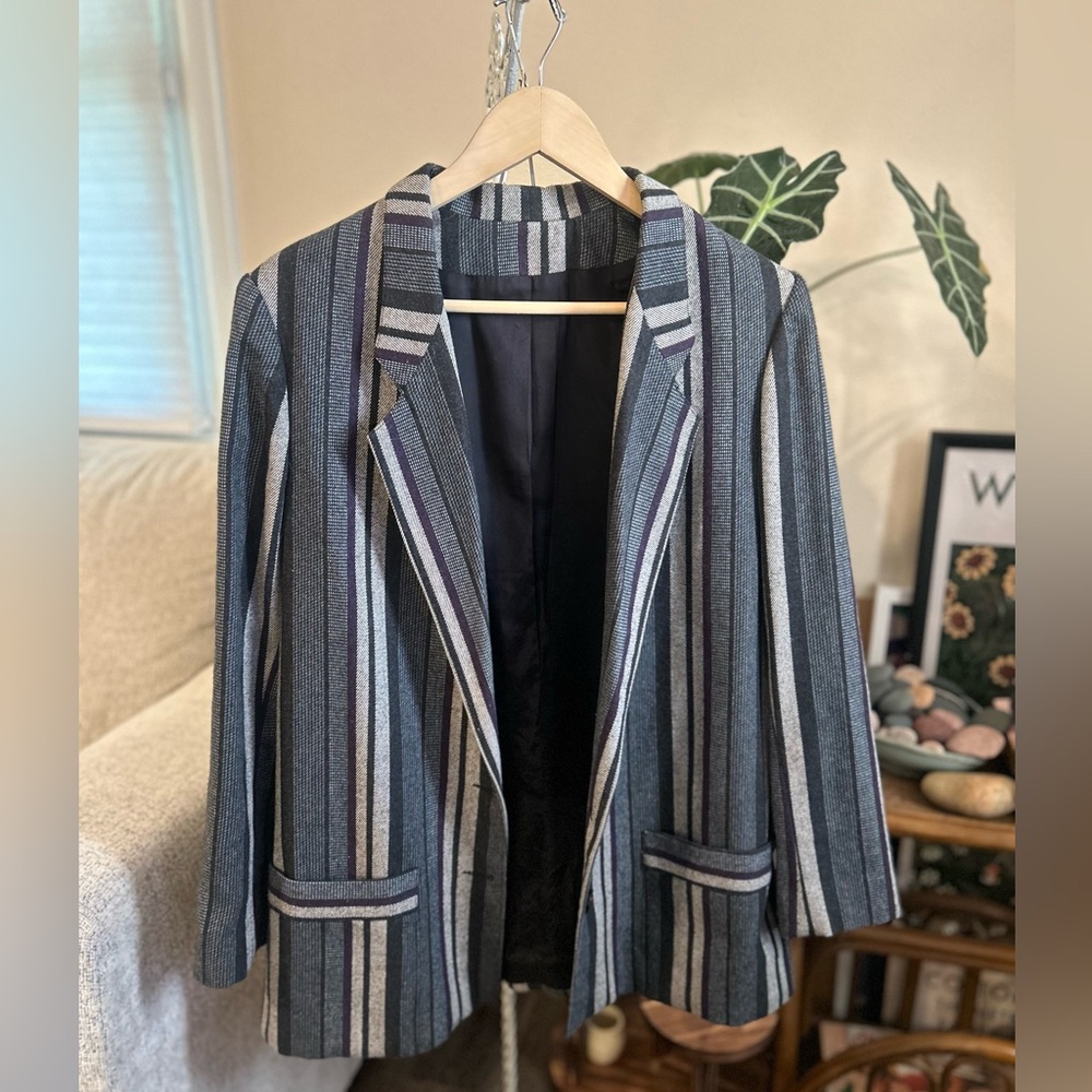 Vintage Villagio Sport Striped Blazer Jacket Women’s M Longline 80s 90s Preppy